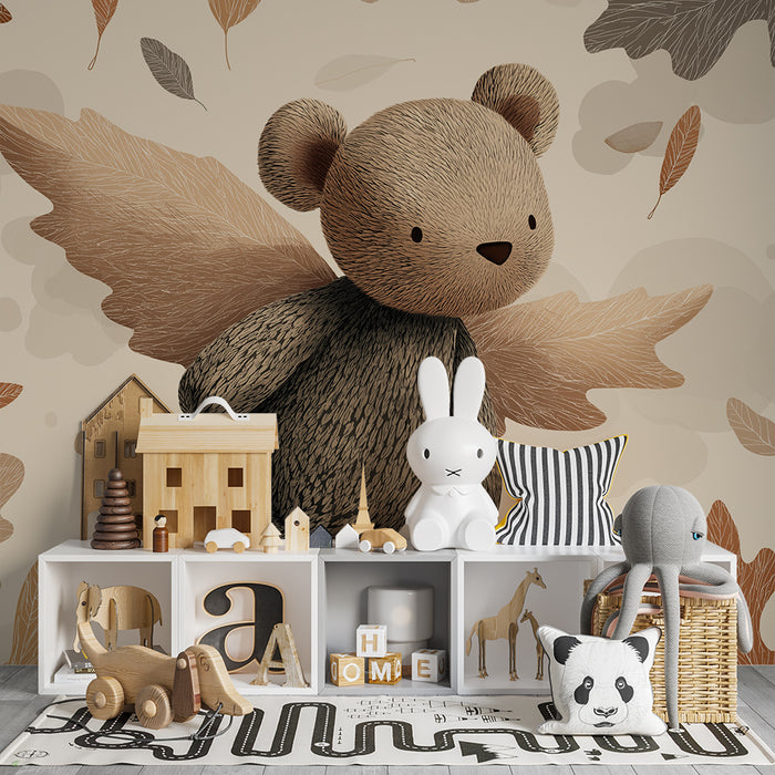 Papel de parede quarto bebê | Летящ мечка с есенни листа