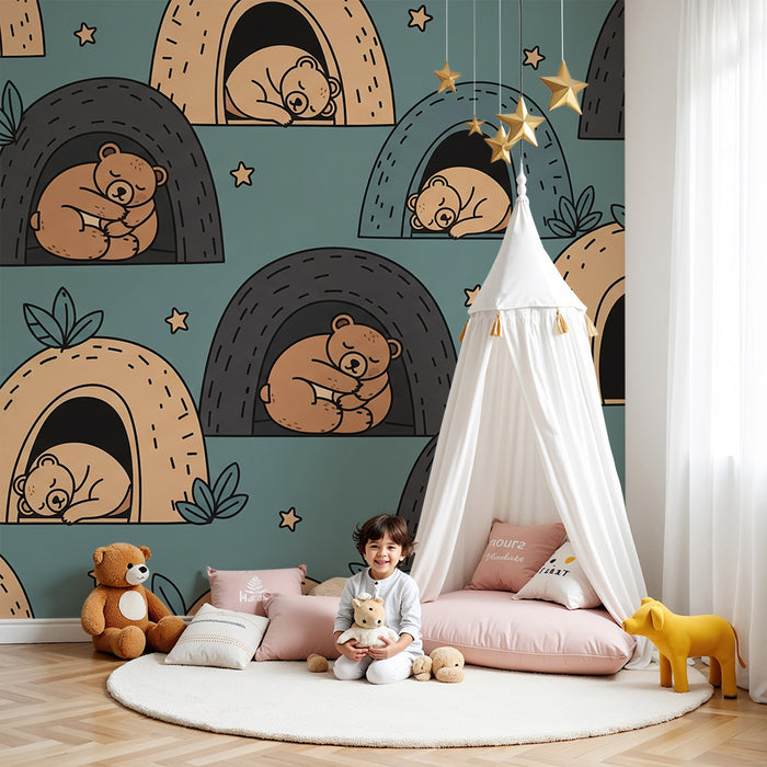 Baby Room Wallpaper | Sleeping Bear Cubs in Their Dens