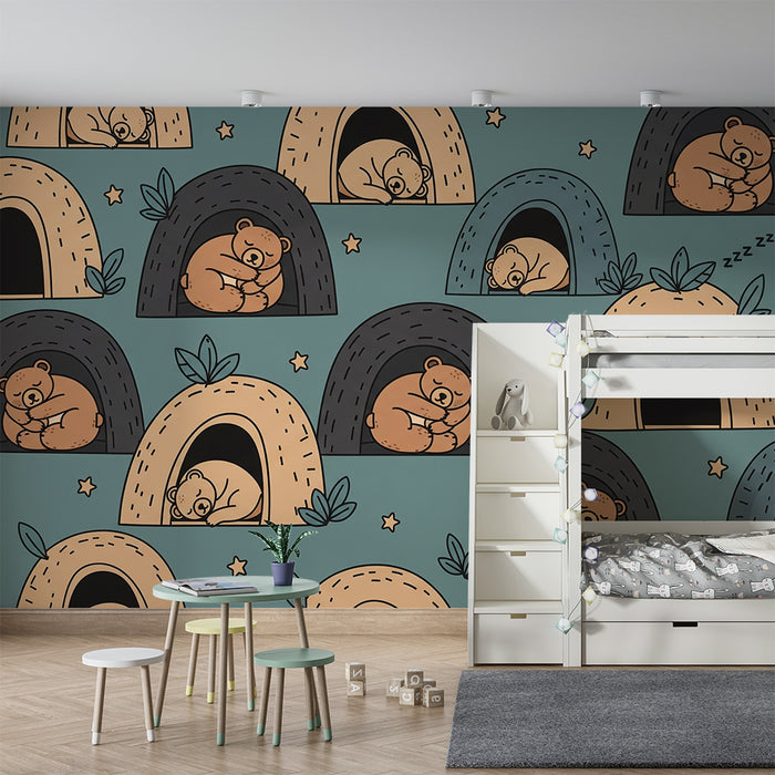 Baby Room Wallpaper | Sleeping Bear Cubs in Their Dens