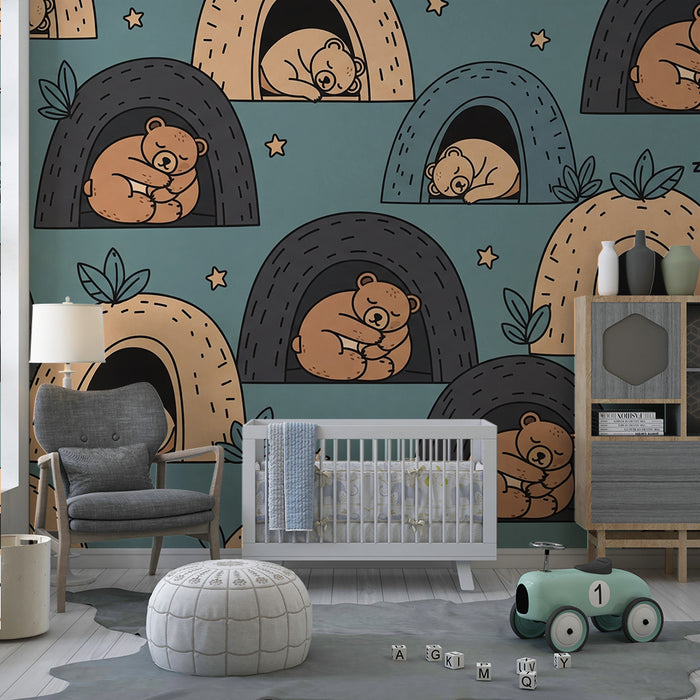 Baby Room Wallpaper | Sleeping Bear Cubs in Their Dens