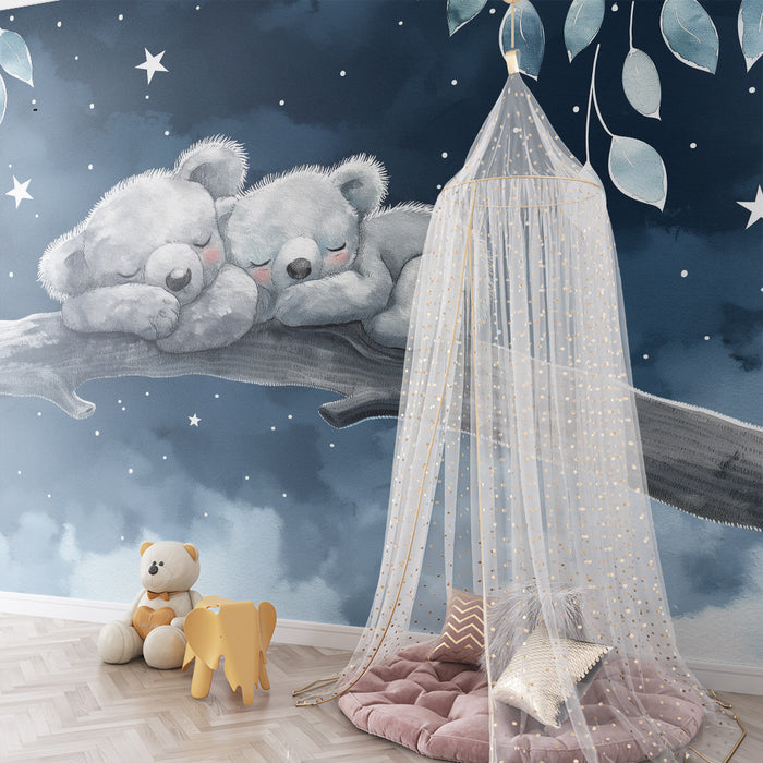 Lastenhuoneen tapetti | Nukkuvat karhut tähtitaivaan alla