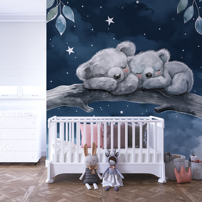 Lastenhuoneen tapetti | Nukkuvat karhut tähtitaivaan alla