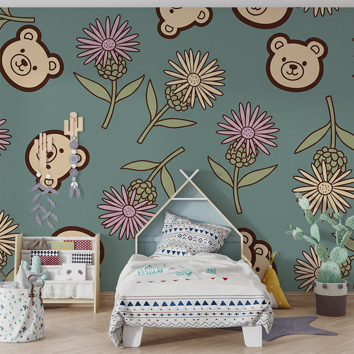 Behang voor babykamer | Beren en bloemen