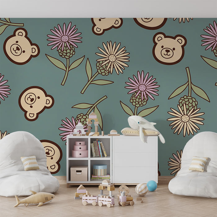Behang voor babykamer | Beren en bloemen
