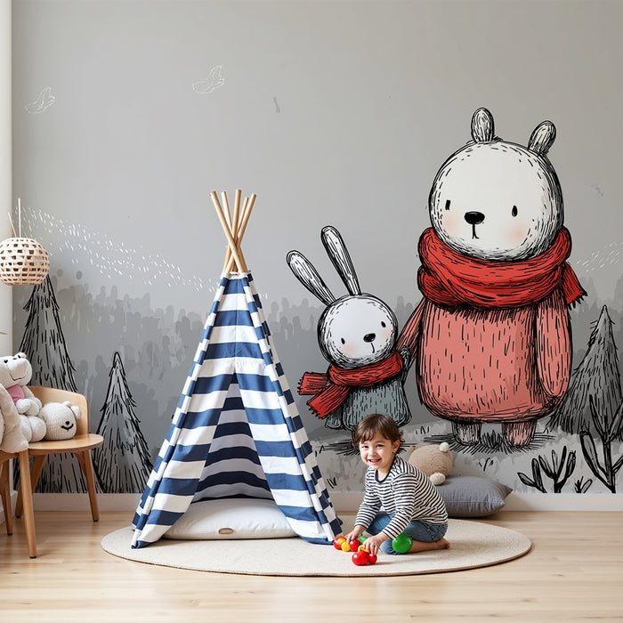 Barntapet | Björnar och kaniner i en vinterlandskap