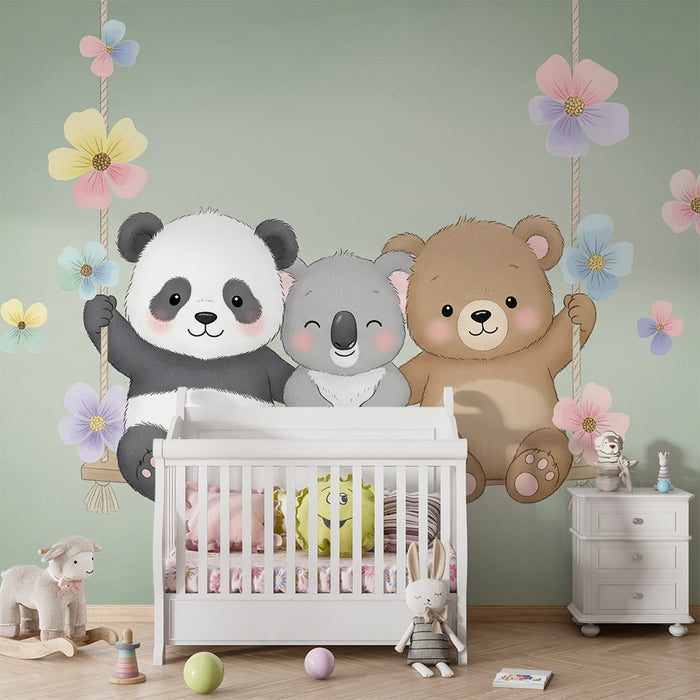 Barntapet | Glada björnar på en gungstol