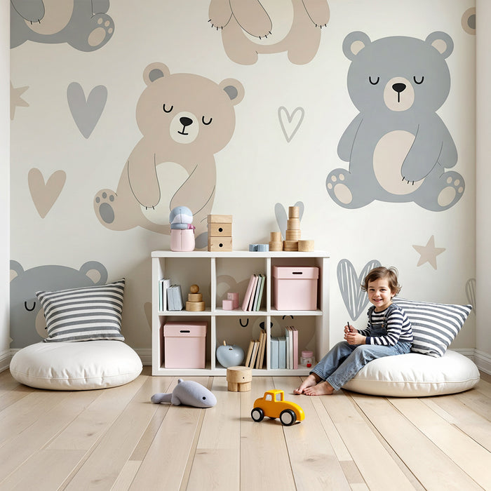 Lastenhuoneen tapetti | Söpöt karhut ja pehmeät kuviot
