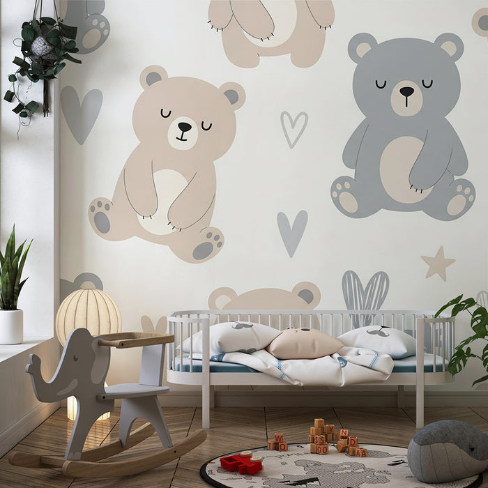 Lastenhuoneen tapetti | Söpöt karhut ja pehmeät kuviot