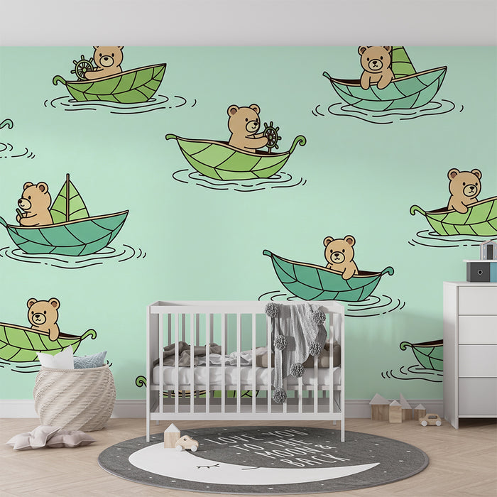 Baba szobai tapéta | Színes csónakokban evező mackók