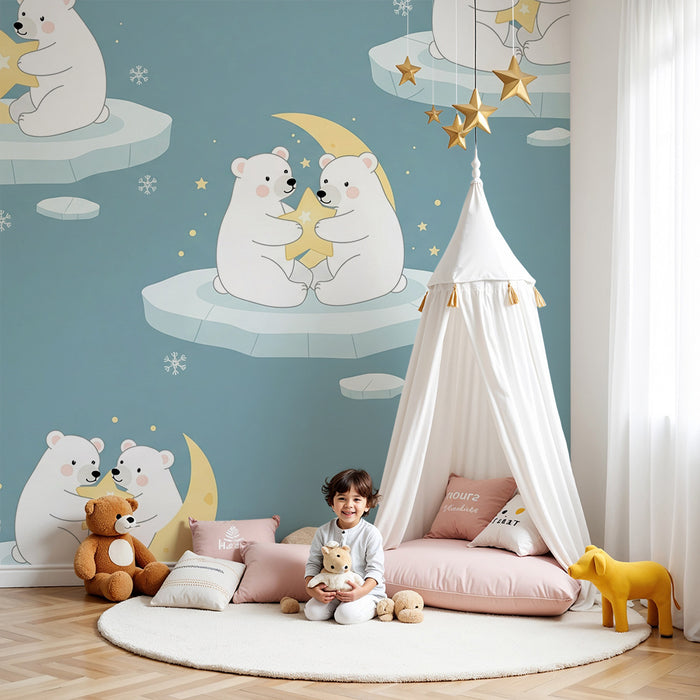 Nursery Wallpaper | Polar Bears and Stars Under the Moon