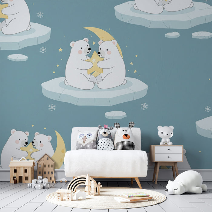Nursery Wallpaper | Polar Bears and Stars Under the Moon