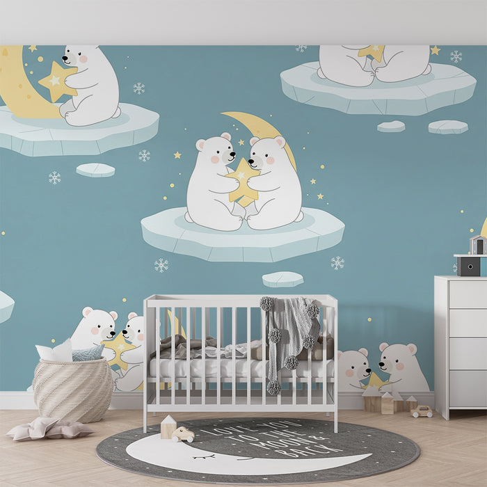 Nursery Wallpaper | Polar Bears and Stars Under the Moon