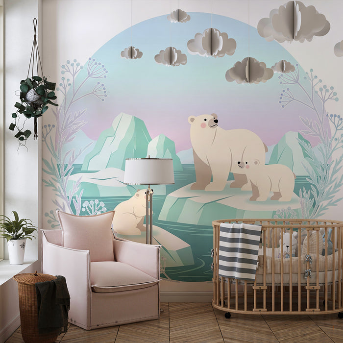 Barntapet | Isbjörnar på isberg i en pastellandskap