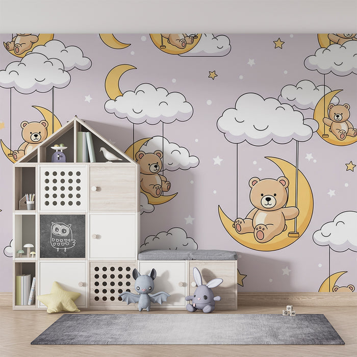 Baba szobai tapéta | Mókás mackók lágy felhők és holdak között