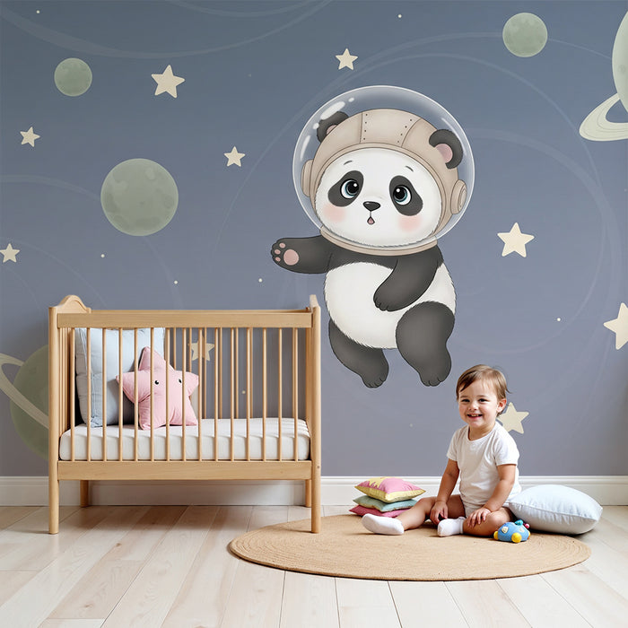 Papier peint chambre bébé | Panda astronaute dans l'espace