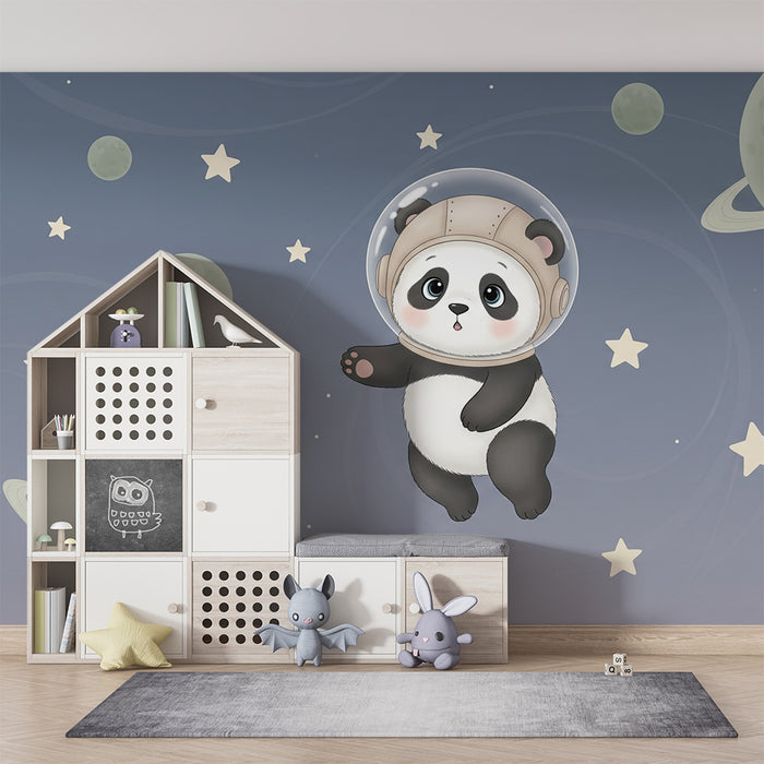 Papier peint chambre bébé | Panda astronaute dans l'espace
