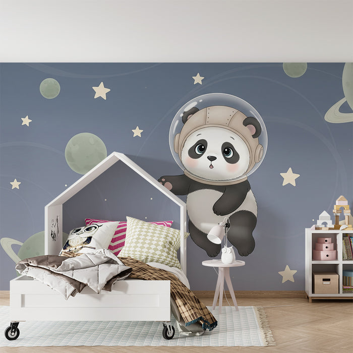 Papier peint chambre bébé | Panda astronaute dans l'espace
