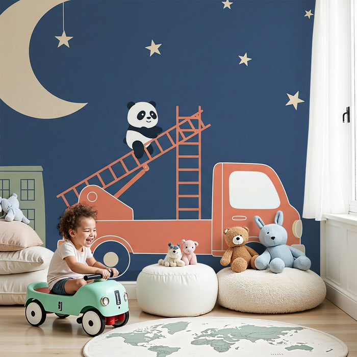 Papier peint chambre bébé | Panda aventurier sous les étoiles