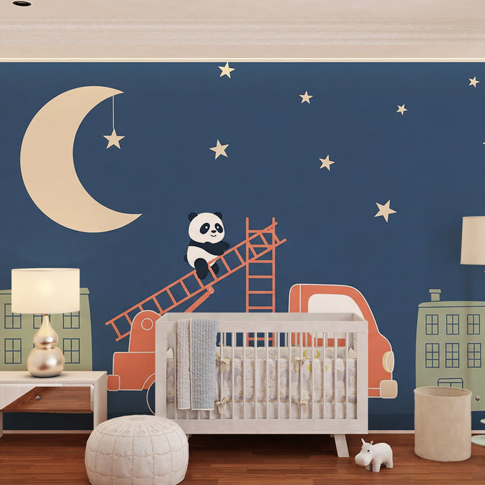 Papier peint chambre bébé | Panda aventurier sous les étoiles