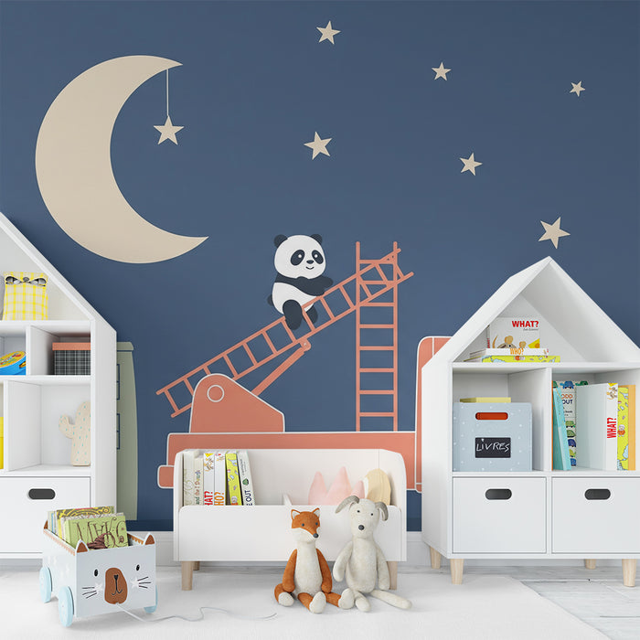 Papier peint chambre bébé | Panda aventurier sous les étoiles