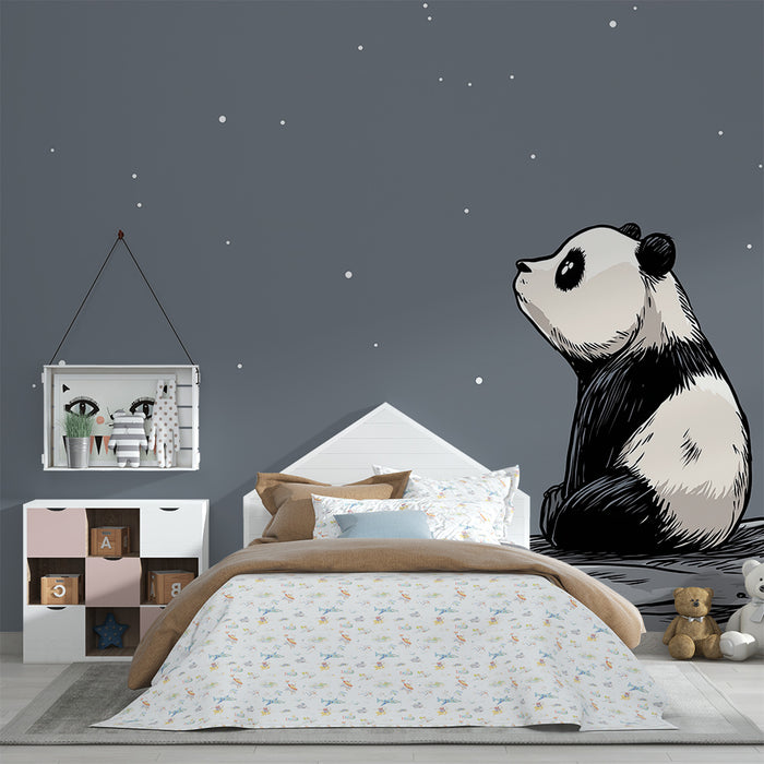 Barntapet | Kontemplativ panda under en stjärnklar himmel