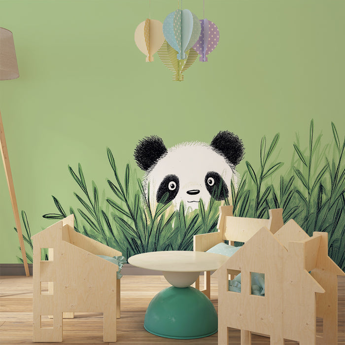 Barntapet | Nyfiken panda gömd i grönskan