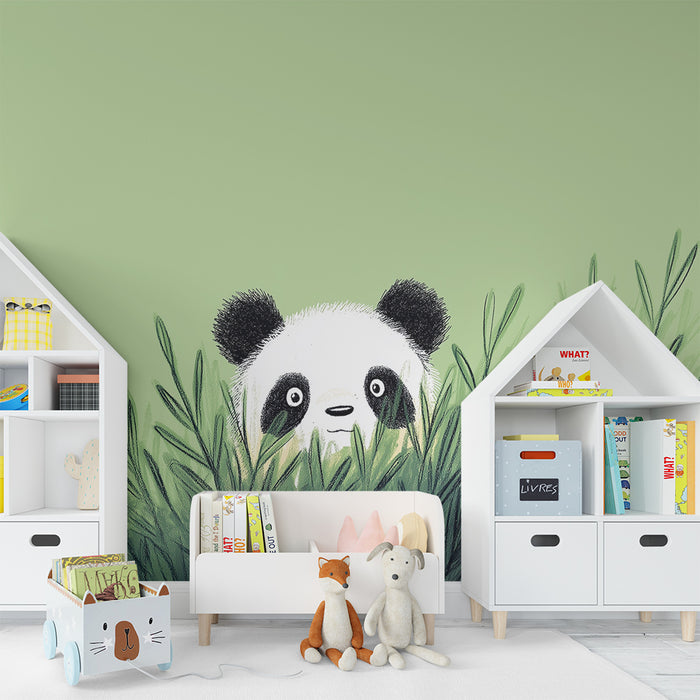 Barntapet | Nyfiken panda gömd i grönskan