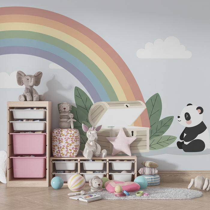 Barntapet | Nyfiken panda under en regnbåge