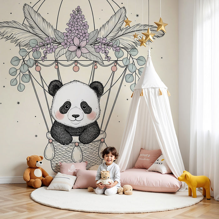 Barntapet | Panda i en luftballong