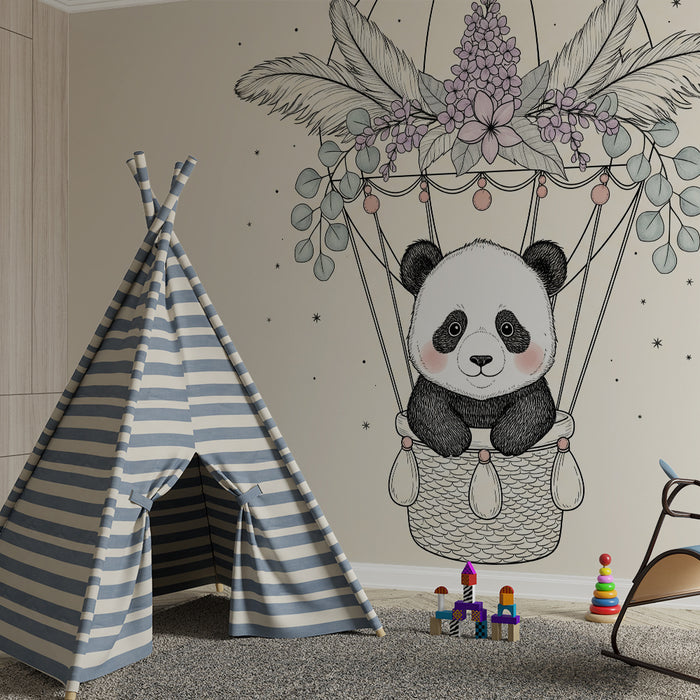 Barntapet | Panda i en luftballong