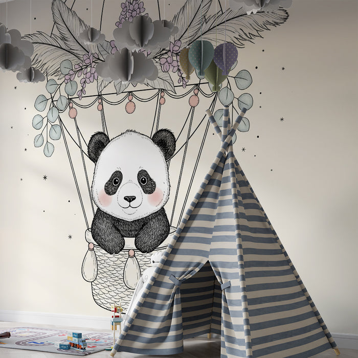 Barntapet | Panda i en luftballong