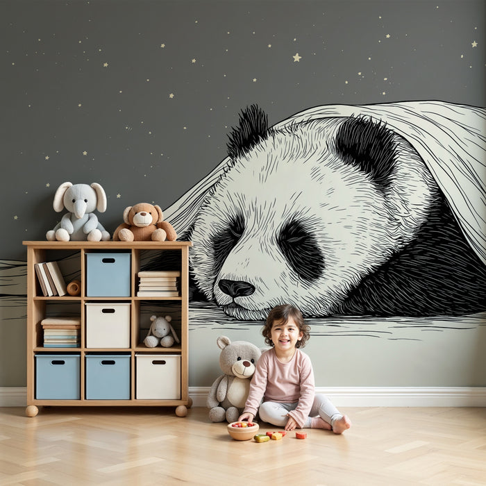 Papier peint chambre bébé | Panda doux sous les étoiles
