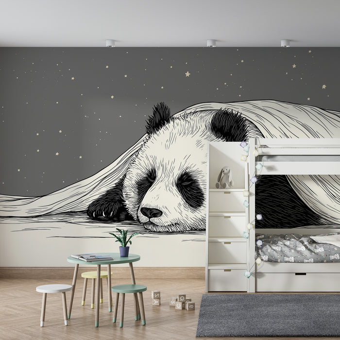 Papier peint chambre bébé | Panda doux sous les étoiles