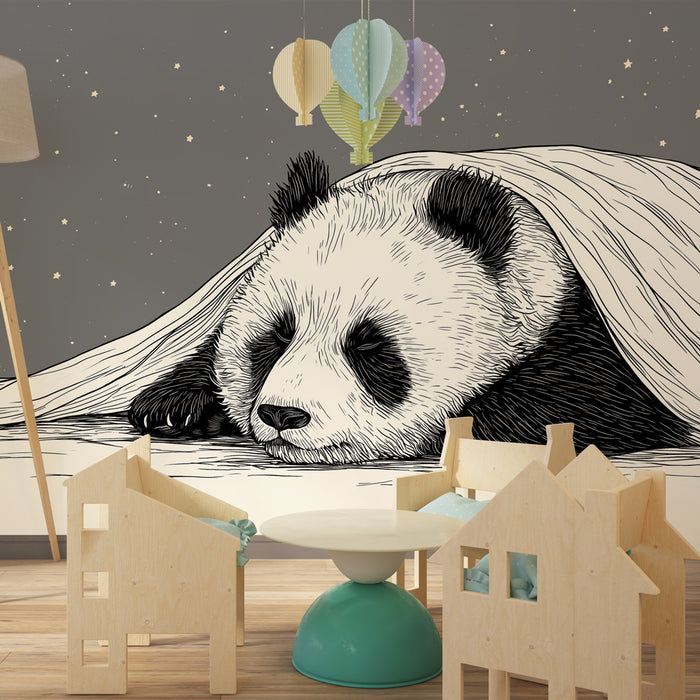 Papier peint chambre bébé | Panda doux sous les étoiles