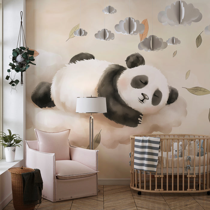 Papier peint chambre bébé | Panda endormi dans les nuages