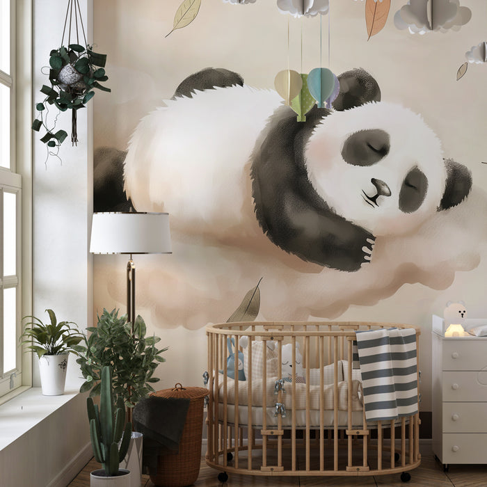 Papier peint chambre bébé | Panda endormi dans les nuages
