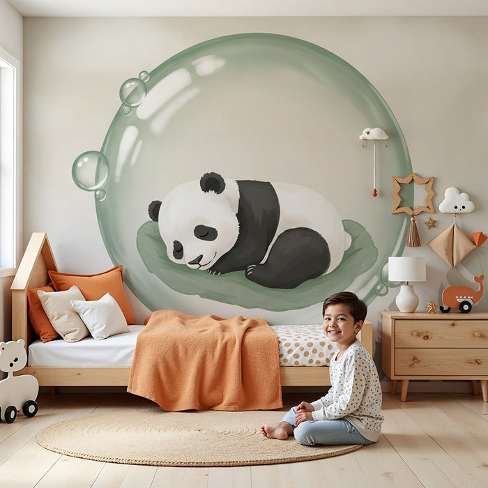Papier peint chambre bébé | Panda endormi dans une bulle