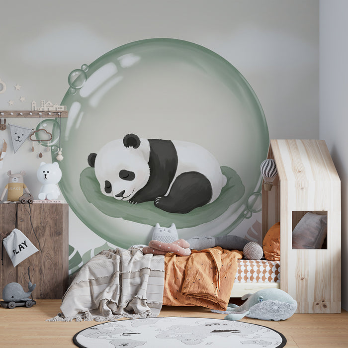 Papier peint chambre bébé | Panda endormi dans une bulle