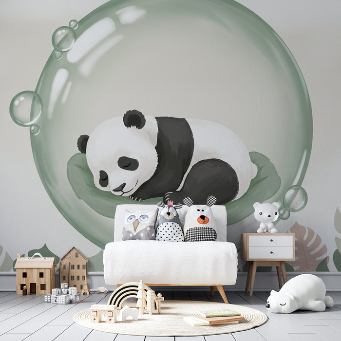 Papier peint chambre bébé | Panda endormi dans une bulle