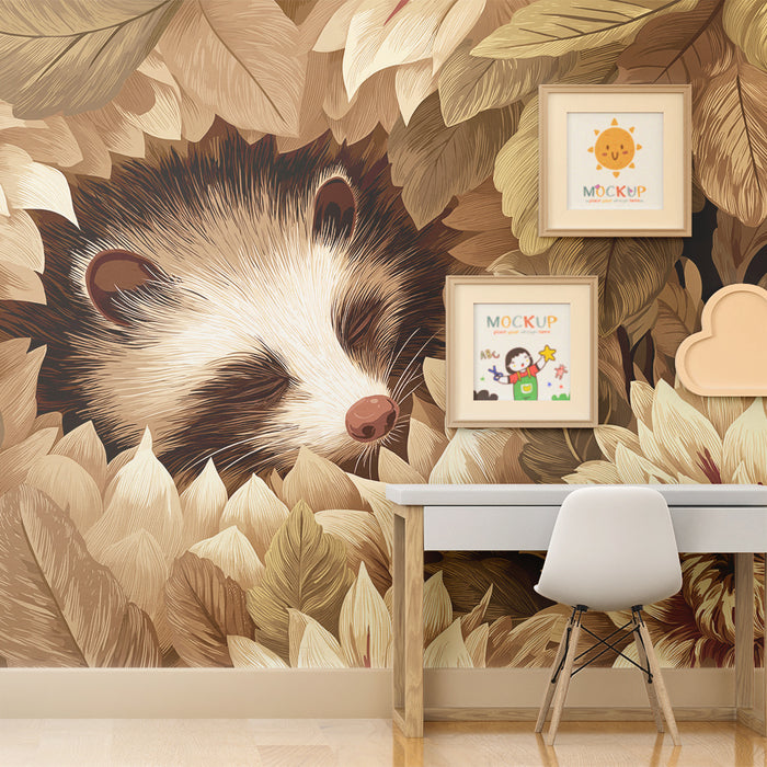 Babykamer behang | Slapende panda omringd door delicate bloemen