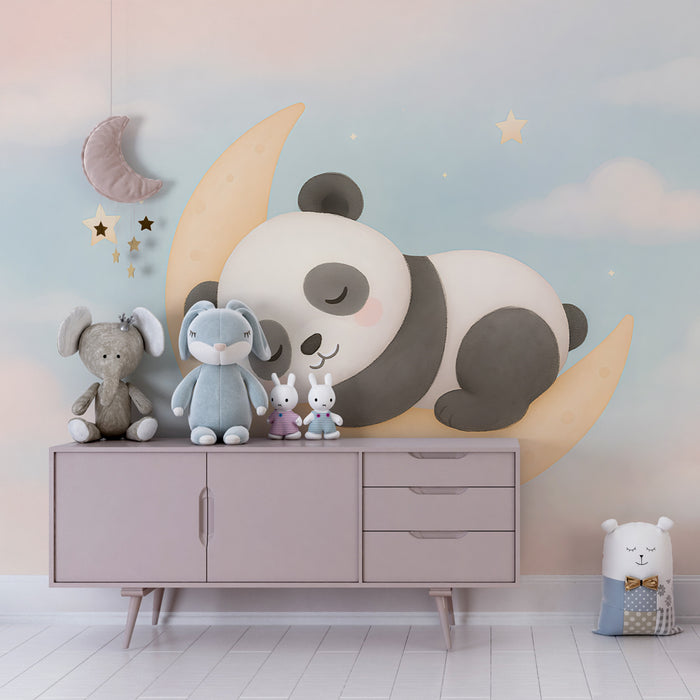 Tapeta dětského pokoje | Usnutý panda na měsíci