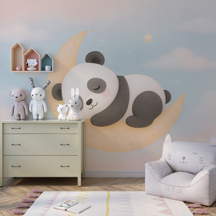 Tapeta dětského pokoje | Usnutý panda na měsíci