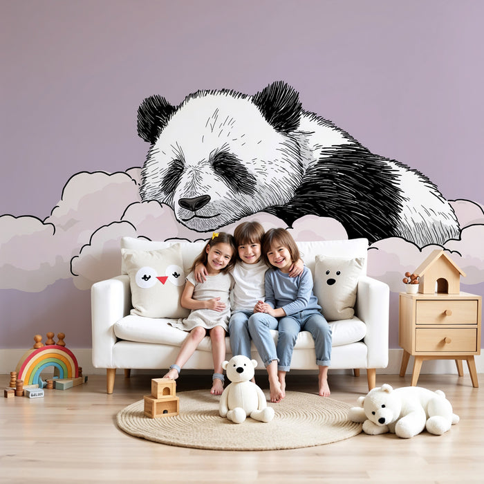 Lastenhuoneen tapetti | Nukkuva panda pilvellä