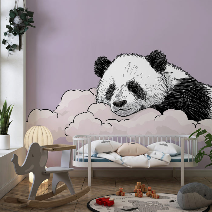 Lastenhuoneen tapetti | Nukkuva panda pilvellä