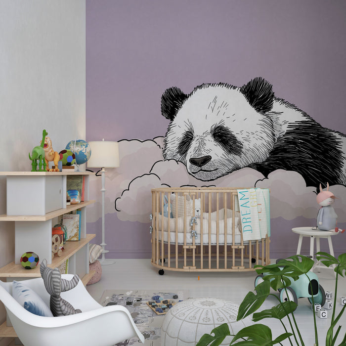 Lastenhuoneen tapetti | Nukkuva panda pilvellä