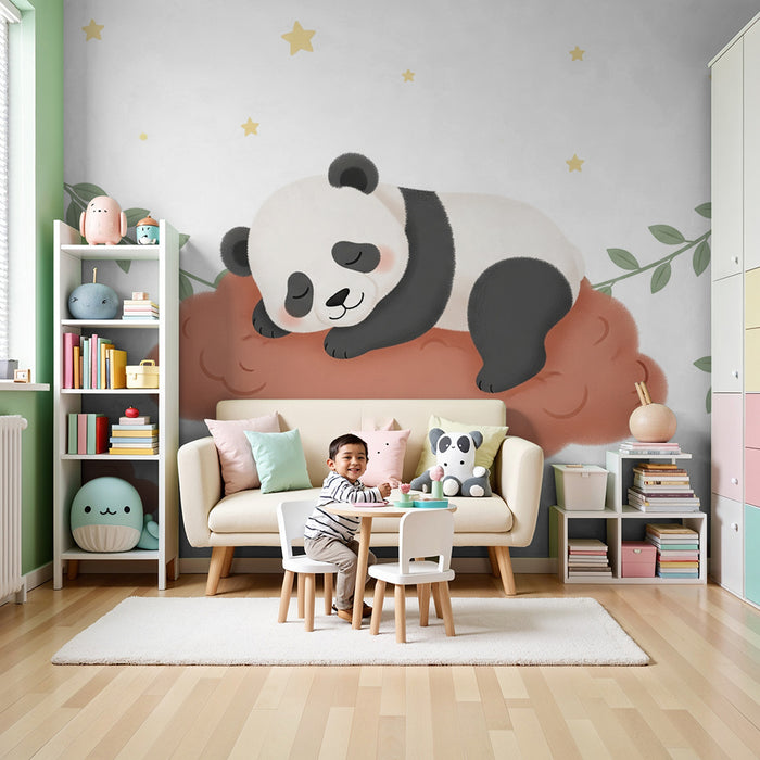 Papier peint chambre bébé | Panda endormi sur un nuage