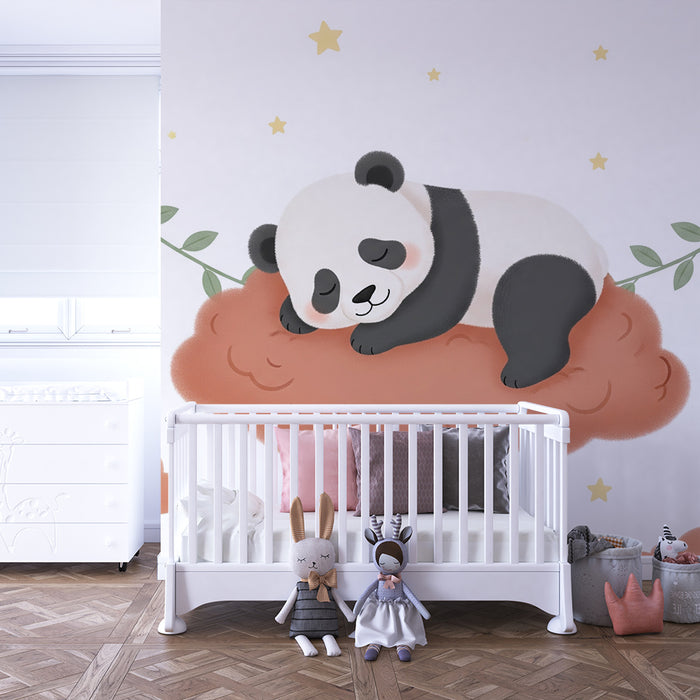 Papier peint chambre bébé | Panda endormi sur un nuage