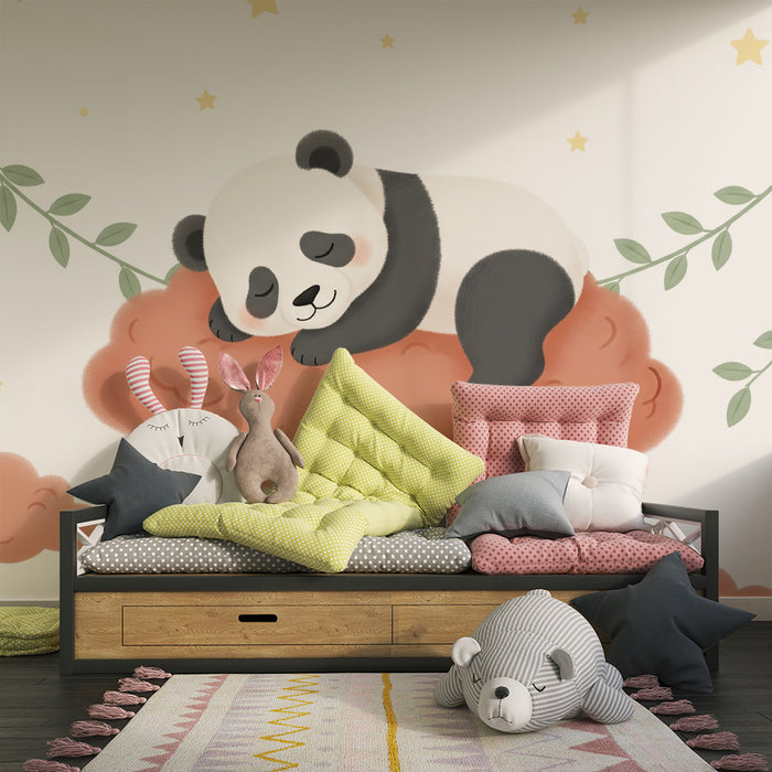Papier peint chambre bébé | Panda endormi sur un nuage