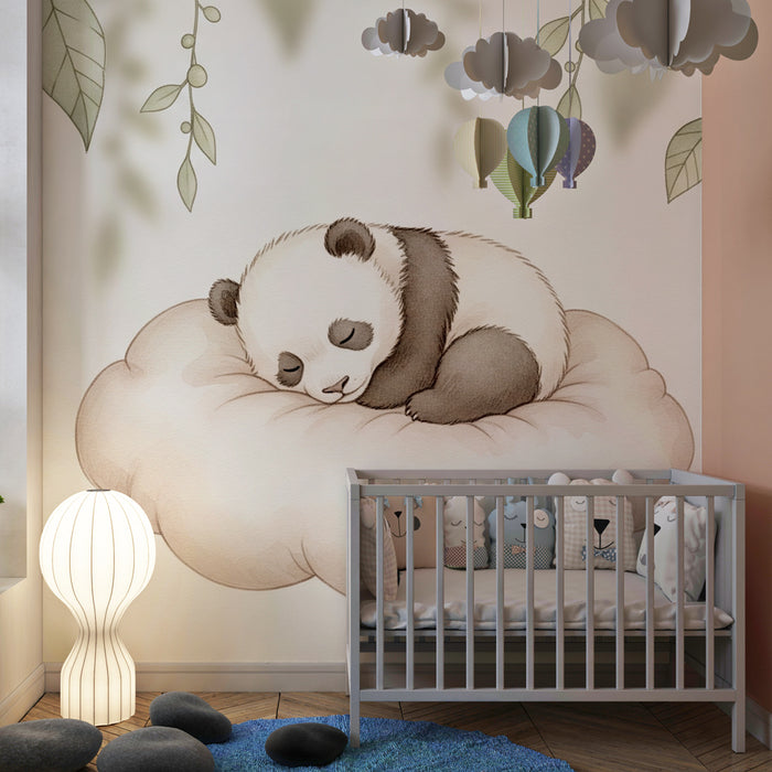 Babykamer behang | Slapende panda op een wolk