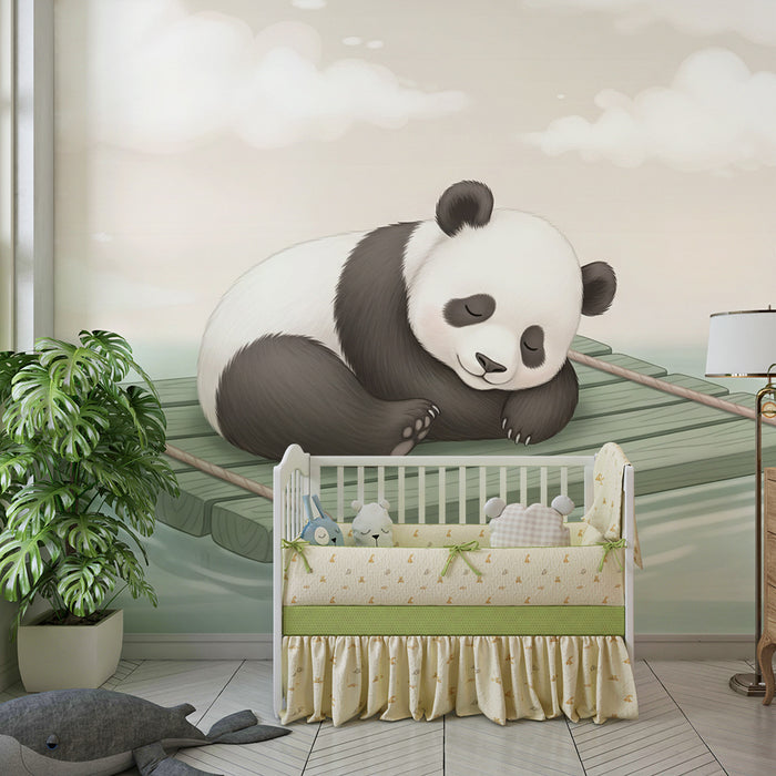 Papier peint chambre bébé | Panda endormi sur un radeau